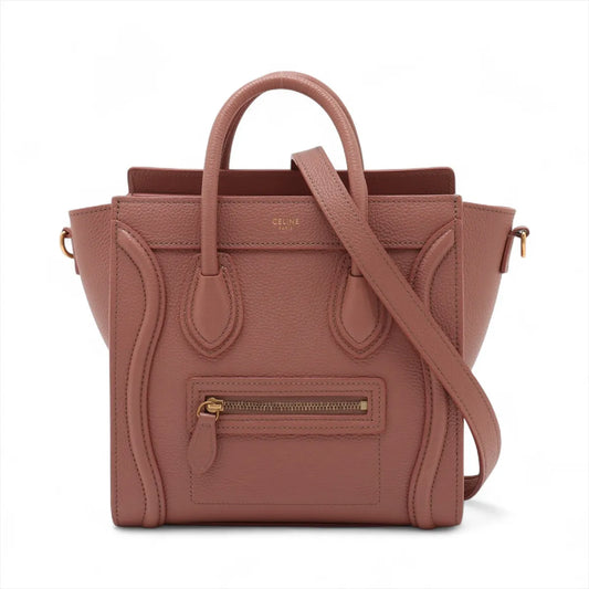 Celine Luggage Nano Shopper Leather Two-Way Handbag Brownish Pink