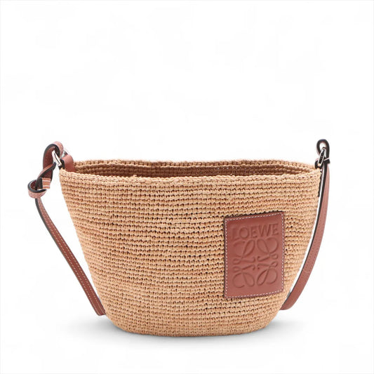 Loewe Pochette Raffia x Calfskin Shoulder Bag Beige