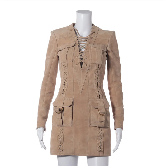 Balmain Lambskin Suede Dress Beige — product photo 1