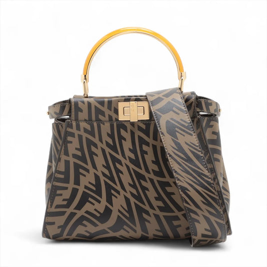 Fendi Zucca Mini Peek-a-boo Leather Two-Way Handbag Brown