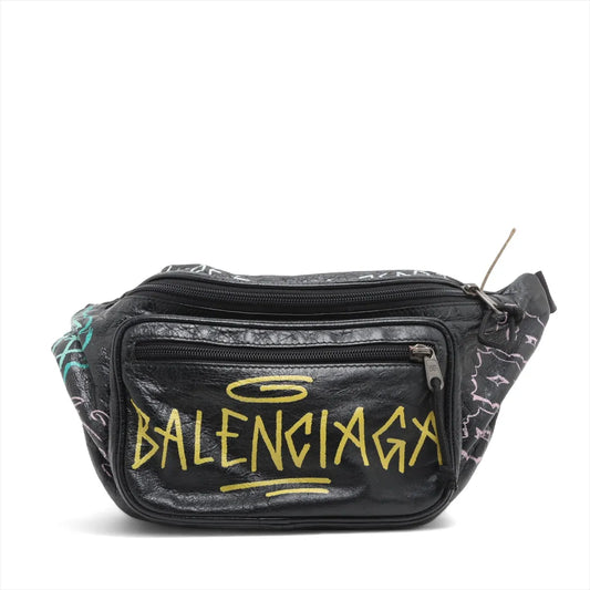 Balenciaga Graffiti Explorer Leather Sling Backpack Black