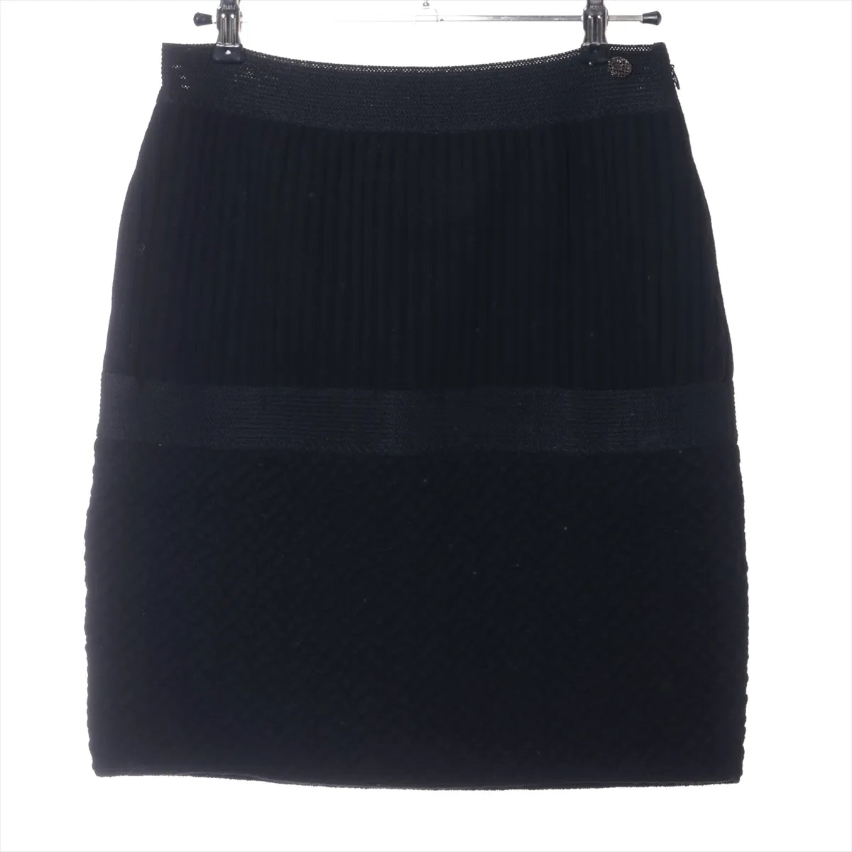 Chanel CC Button Wool Knit Pencil Skirt Black