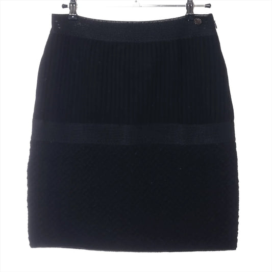Chanel CC Button Wool Knit Pencil Skirt Black