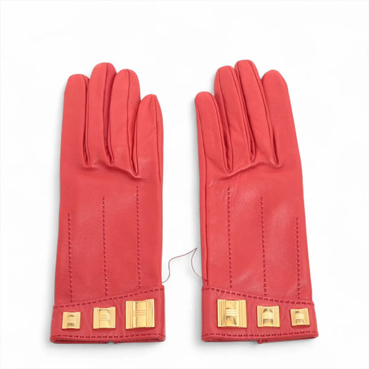 Hermès Leather Gloves Red
