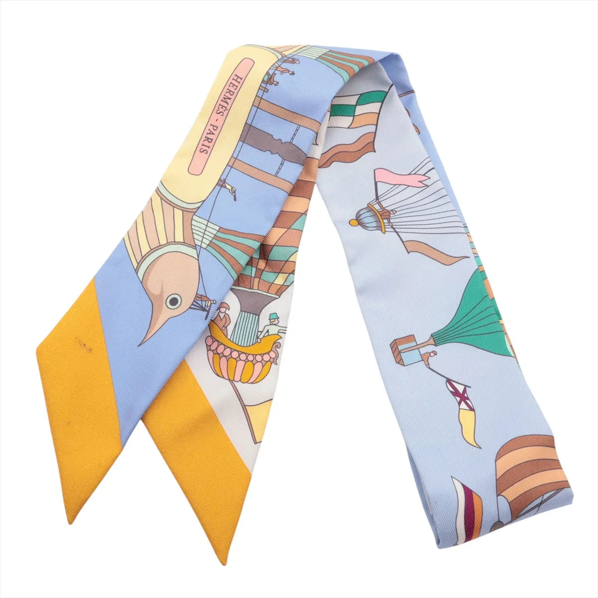 Hermès Twilly Les Folies Du Ciel Scarf Silk Light Blue