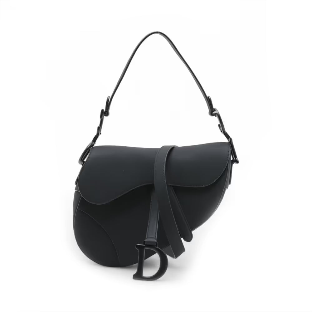 Christian Dior Saddle Leather Two-Way Shoulder Bag Black