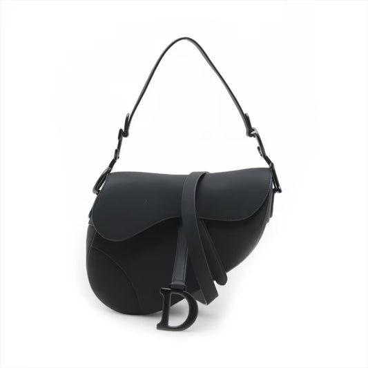 Christian Dior Saddle Leather Two-Way Shoulder Bag Black