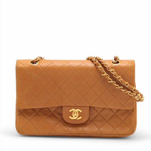 Chanel CC Logo Matelasse Lambskin Double Flap Double Chain Shoulder Bag Tan Brown * PREORDER *