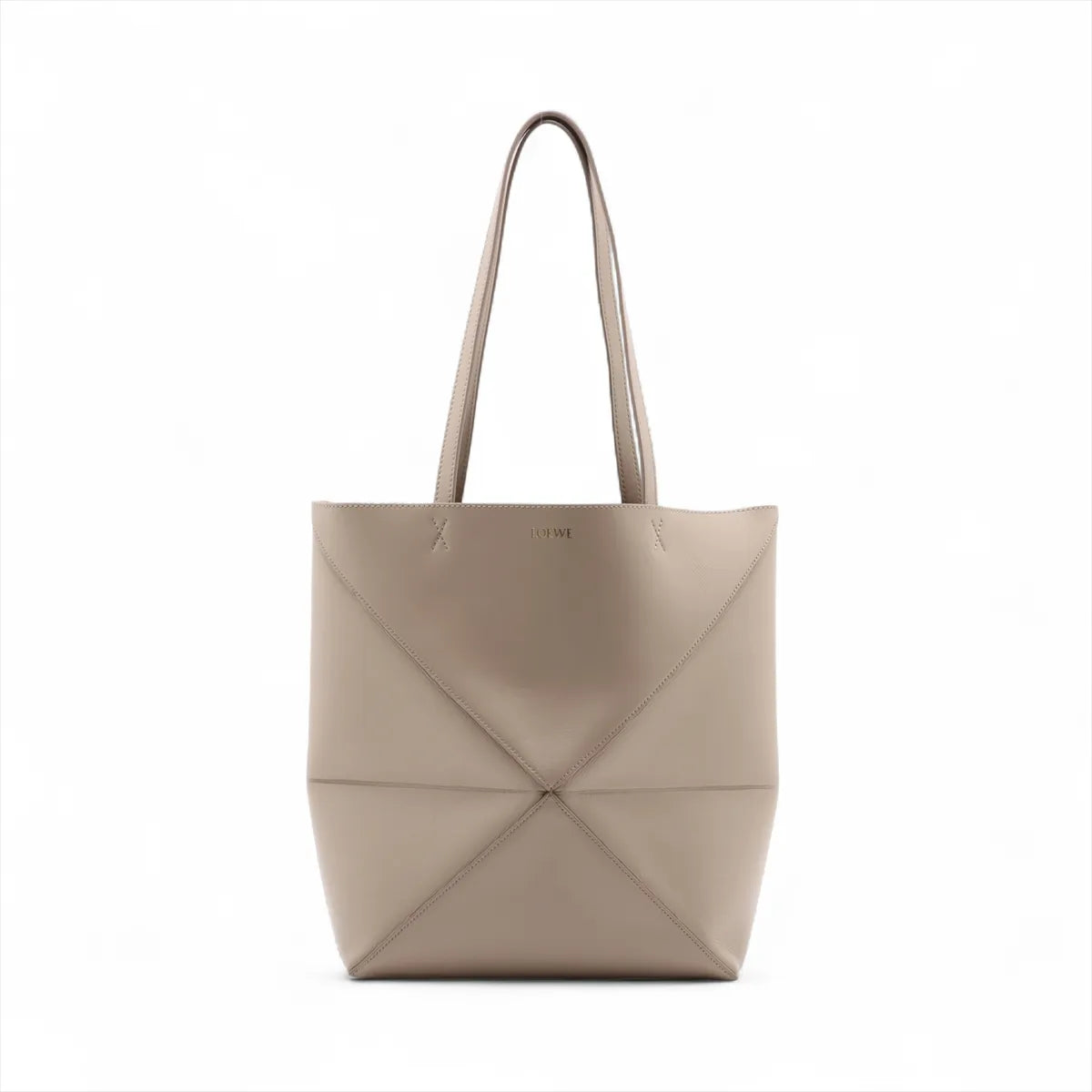 Loewe Puzzle Fold Medium Leather Tote Bag Greige