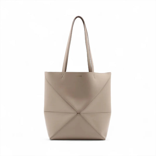Loewe Puzzle Fold Medium Leather Tote Bag Greige