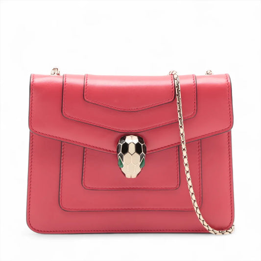 Bvlgari Serpenti Forever Leather Chain Shoulder Bag Red