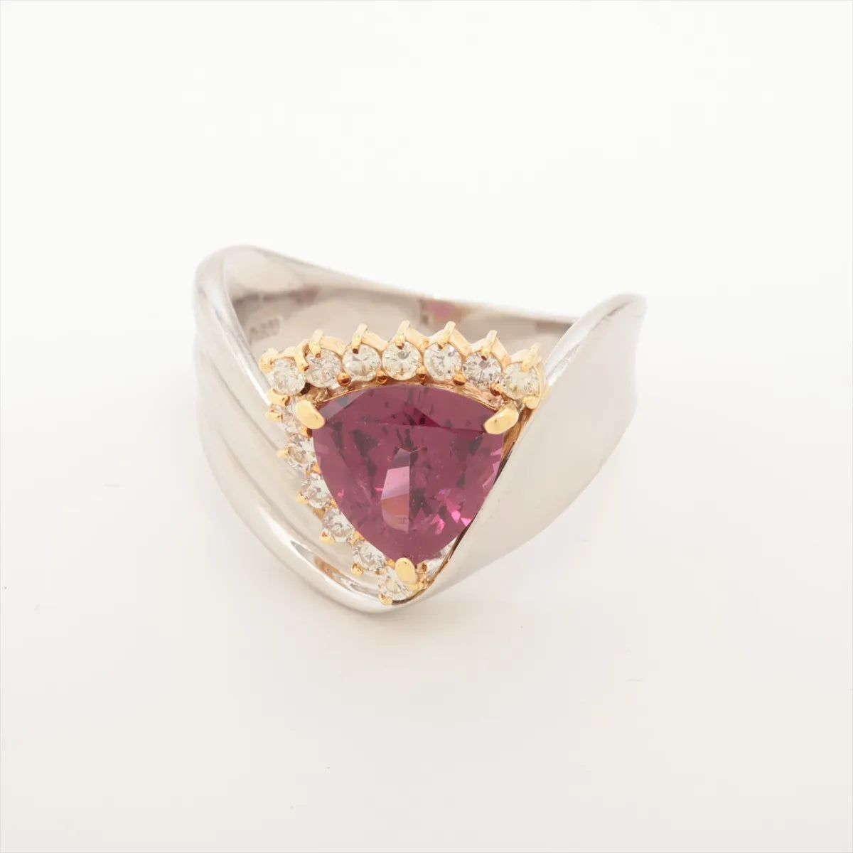 Garnet Diamond Two-toned Ring Yellow Gold x Platinum