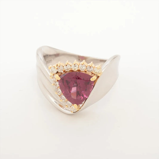 Garnet Diamond Two-toned Ring Yellow Gold x Platinum