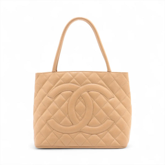 Chanel CC Logo Re-release Caviar Skin Tote Bag Beige
