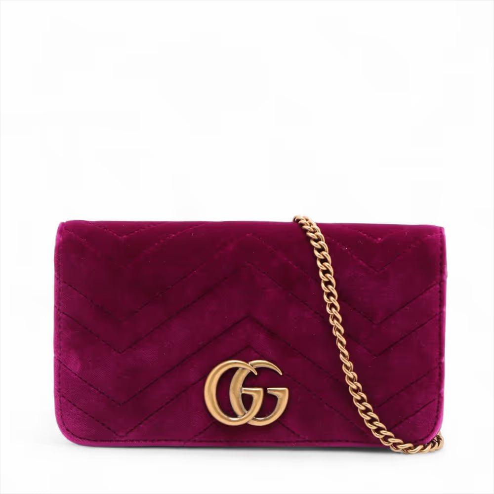Gucci GG Marmont Velour Leather Chain Shoulder Bag Purple