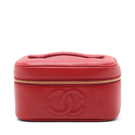 Chanel CC Logo Caviar Skin Vanity Bag Red