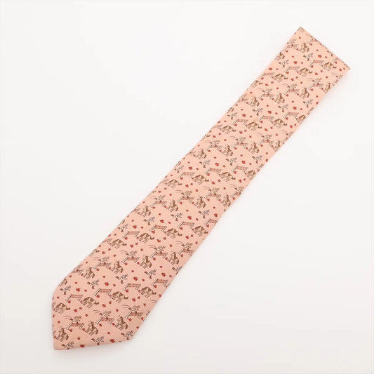 Hermès Horse Print Silk Necktie Pink