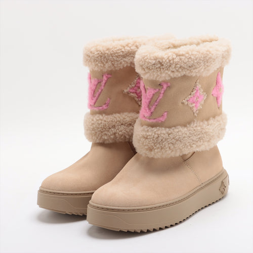 Louis Vuitton Snowdrop Flat Ankle Boots Beige×Pink