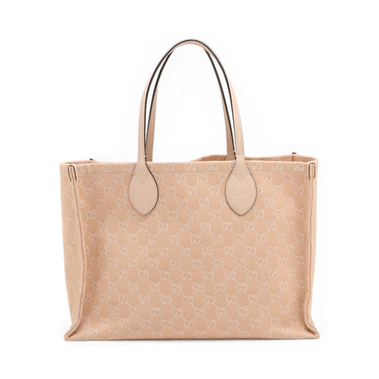 Gucci GG Denim Denim Leather Tote Bag Beige