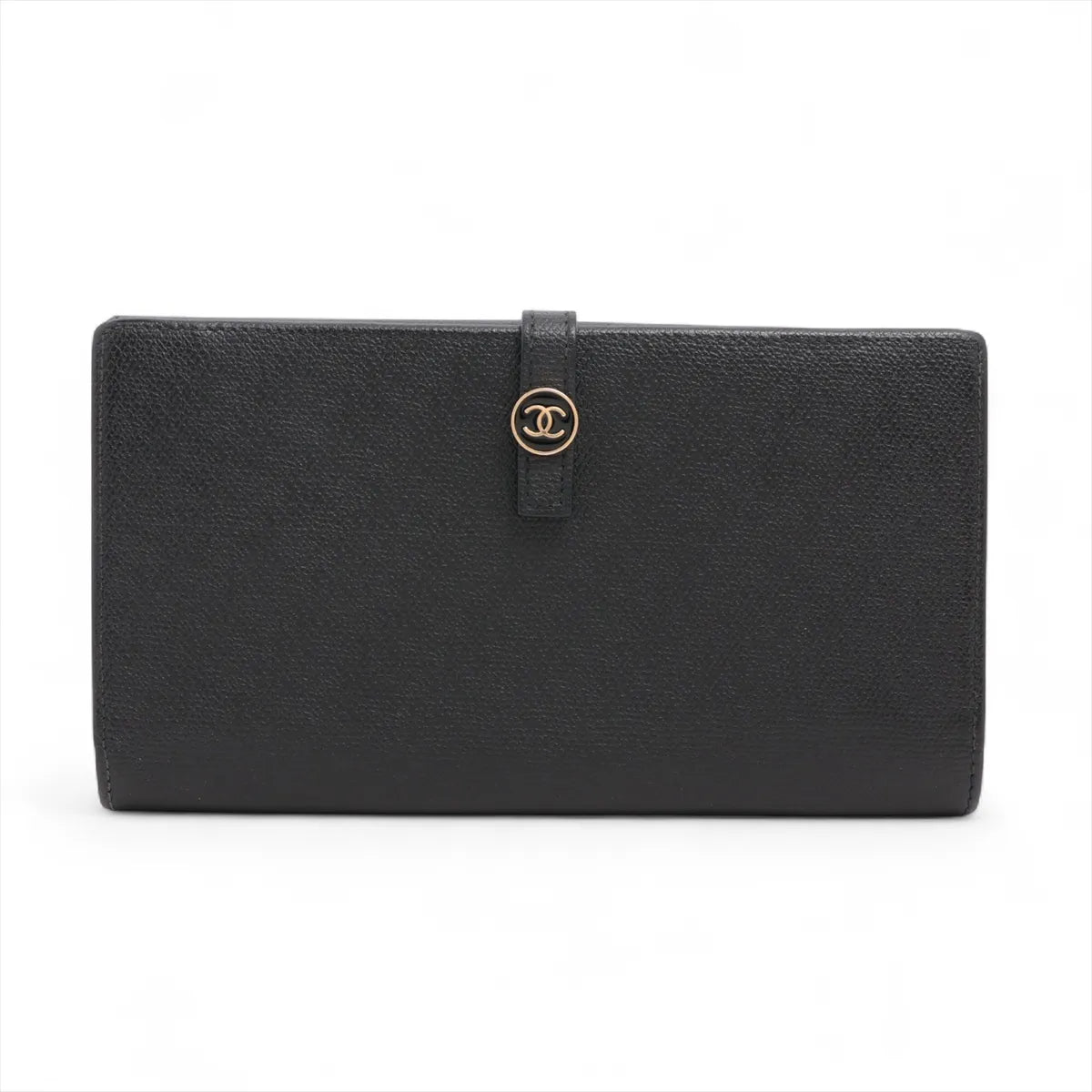 Chanel CC Logo Button Leather Long Wallet Black