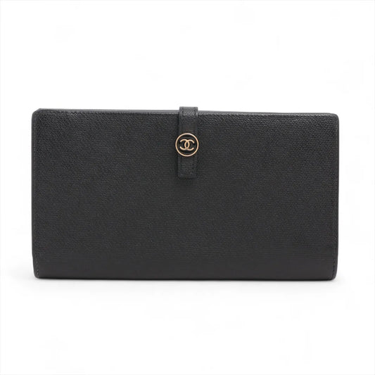 Chanel CC Logo Button Leather Long Wallet Black