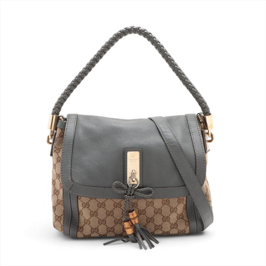 Gucci GG Logo Tassel Leather Two-Way Shoulder Bag Brown x Gray