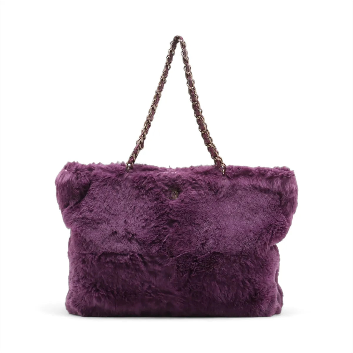 Chanel CC Logo Fur Chain Tote Bag Purple