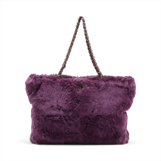 Chanel CC Logo Fur Chain Tote Bag Purple