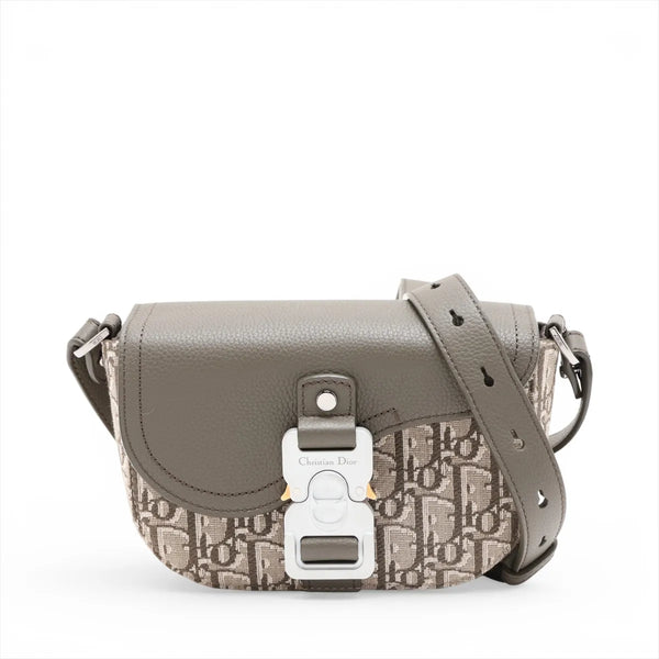 Christian Dior Oblique Saddle Mini Canvas Leather Messenger Bag Khaki