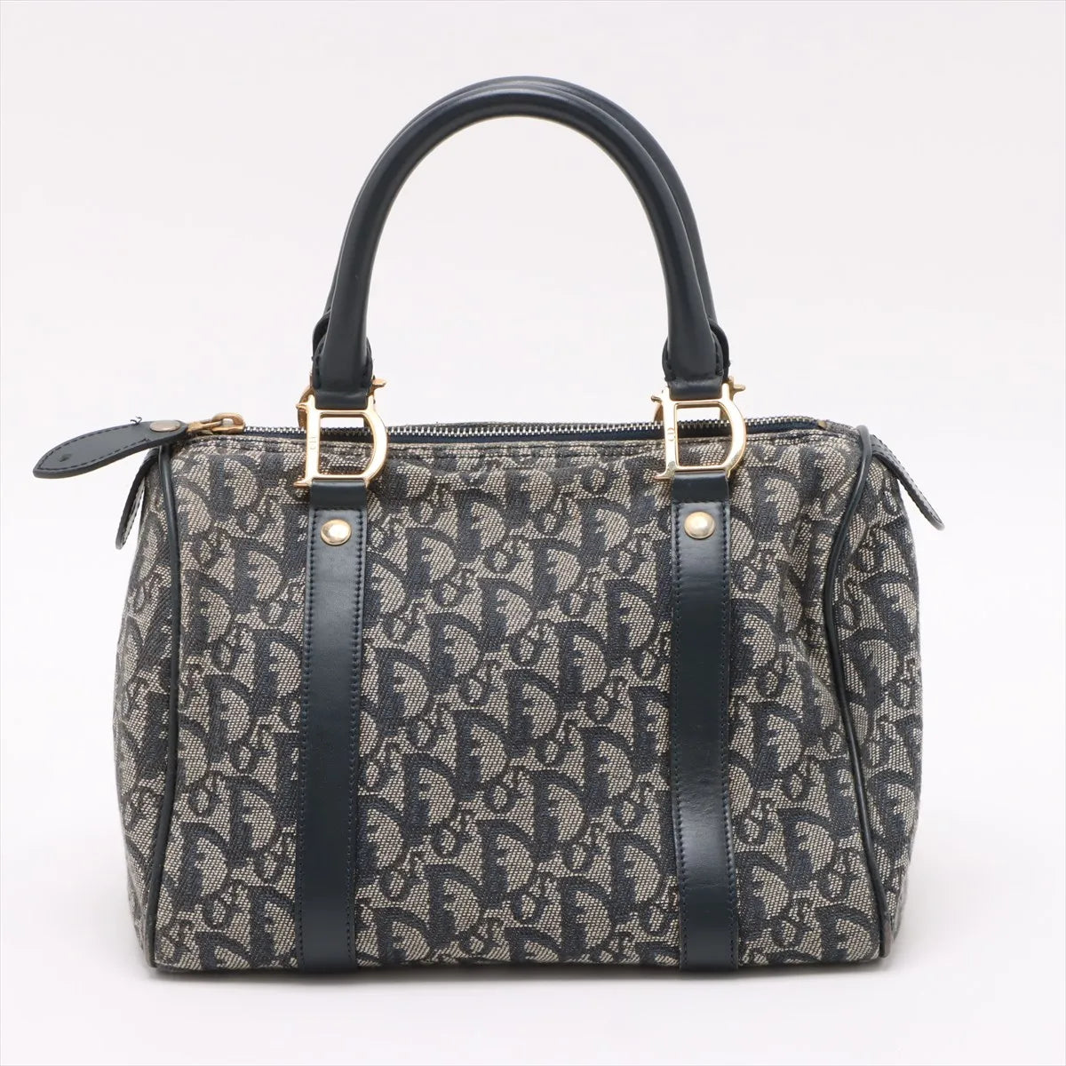 Christian Dior Trotter Canvas Leather Handbag Gray x Navy