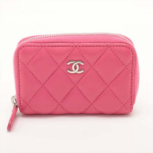 Chanel CC Logo Matelasse Lambskin Card Case Pink