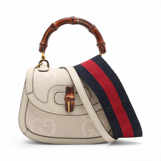 Gucci Jumbo GG Bamboo Canvas Leather Two-Way Shoulder Bag Beige