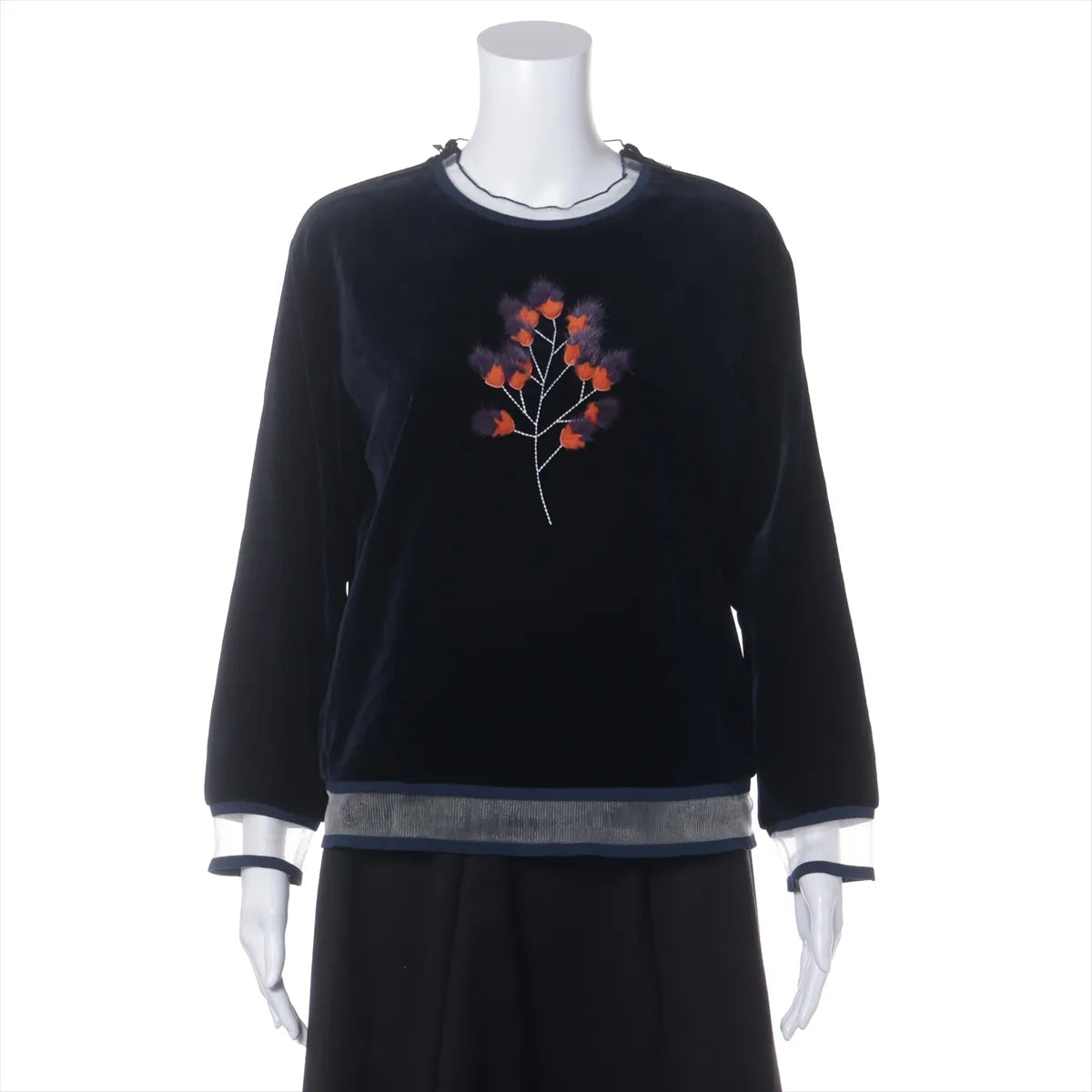 Fendi Flower Cotton Polyurethane Long T-shirts Navy Blue