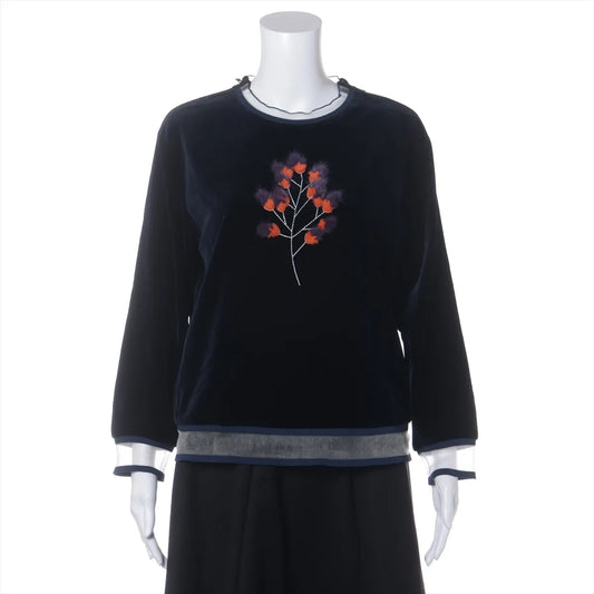 Fendi Flower Cotton Polyurethane Long T-shirts Navy Blue