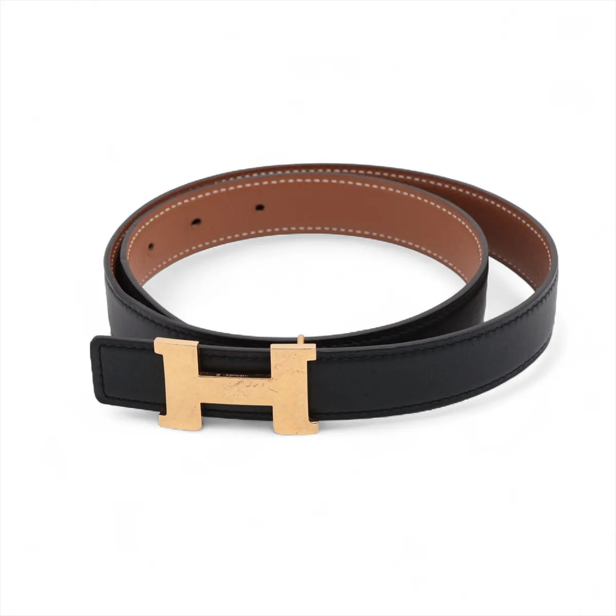 Hermès Mini Constance H Leather Belt Black