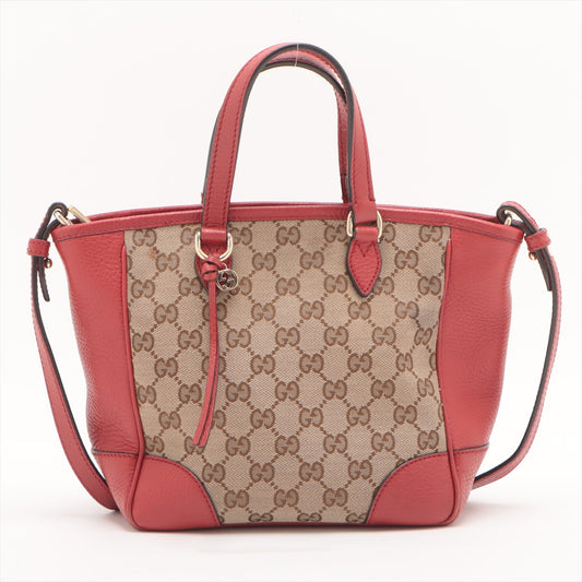 Gucci GG Canvas Leather Two-Way Shoulder Bag Beige x Red