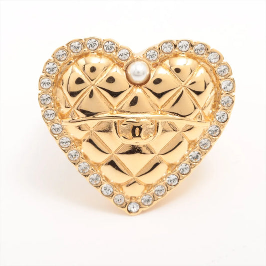 Chanel CC Logo Matelasse Heart Rhinestone Ring