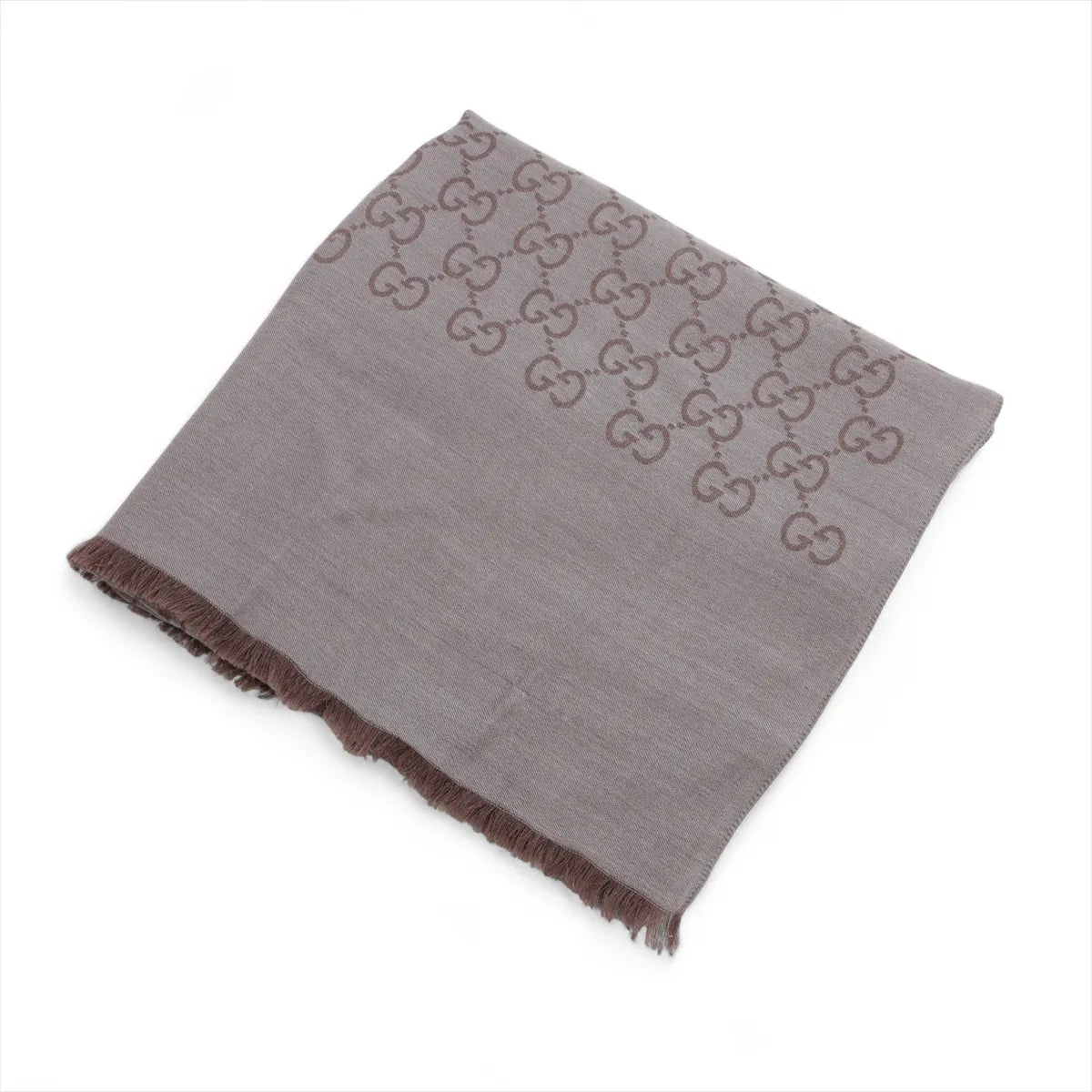 Gucci GG Wool Silk Scarf Gray x Brown