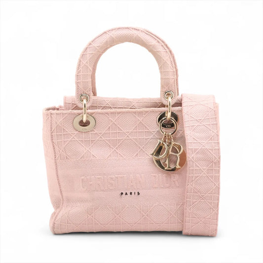 Christian Dior Lady D Lite Medium Canvas Two-Way Handbag Dusty Pink