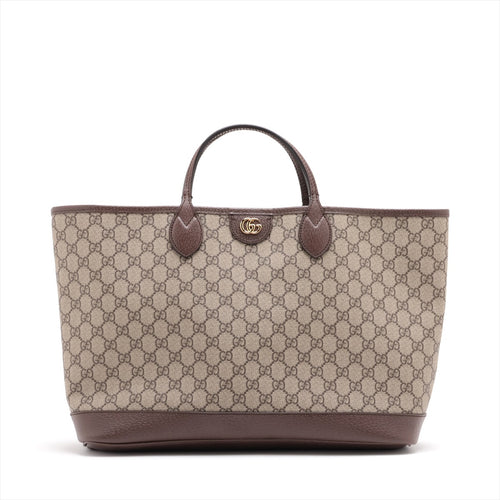 #1 Gucci GG Supreme Leather Two-Way Tote Bag Beige×Brown