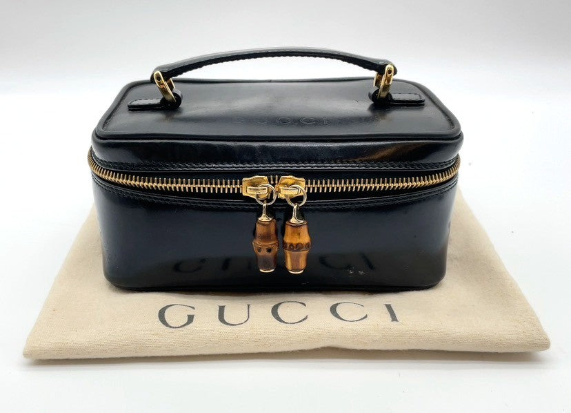 Gucci Bamboo Leather Vanity Handbag Black