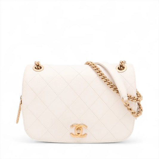 Chanel CC Logo Matelasse Caviar Skin Chain Shoulder Bag White