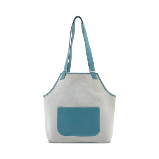 Hermès Jardinier Toile Ash Taurillon Clemence Tote Bag Blue Jean