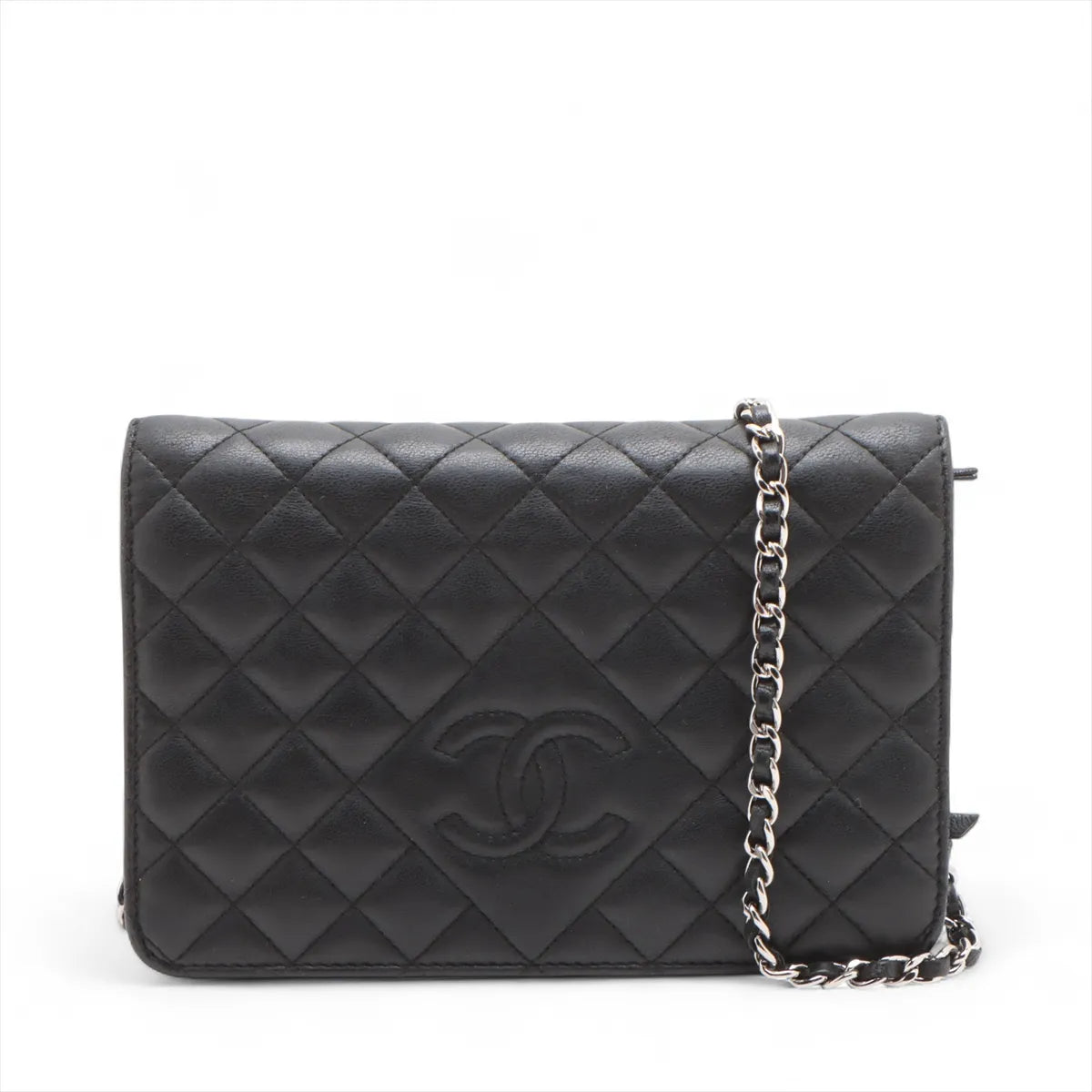 Chanel CC Logo Matelasse Lambskin Chain on Wallet Black