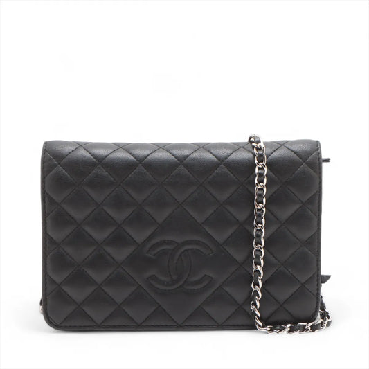 Chanel CC Logo Matelasse Lambskin Chain on Wallet Black