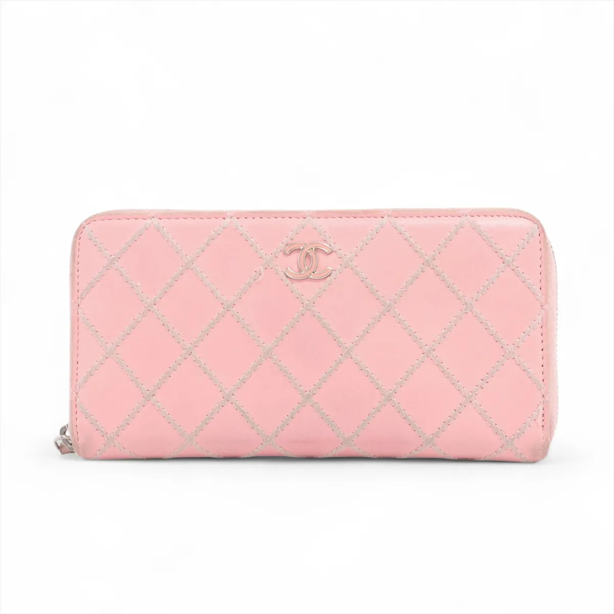 Chanel Wild Stitch Leather Zippy Long Wallet Pink