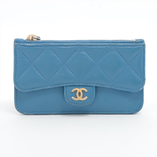 Chanel Matelasse Lambskin Coin Card Wallet Blue