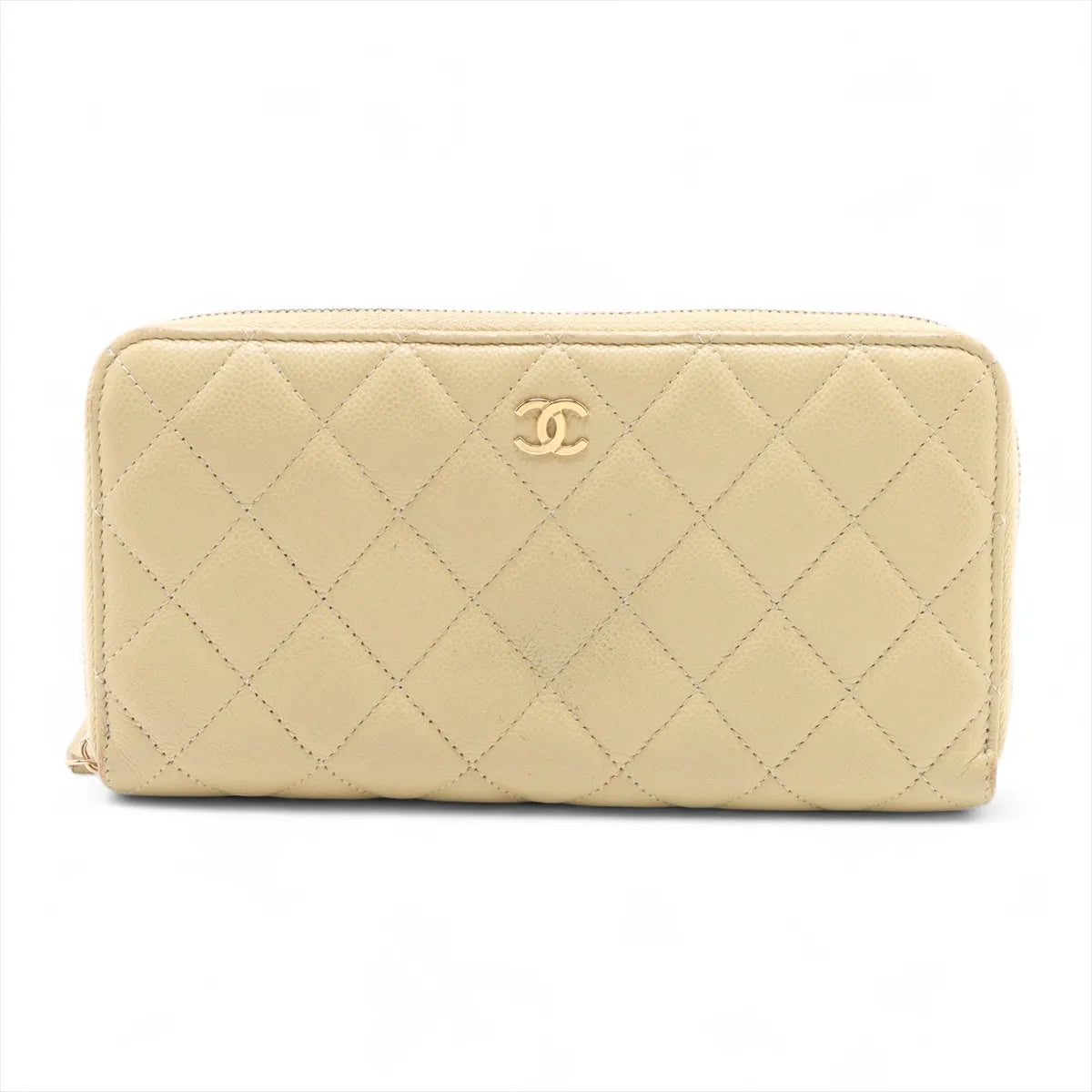 Chanel CC Logo Matelasse Caviar Skin Zippy Wallet Yellow