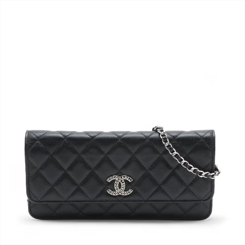Chanel CC Logo Matelasse Caviar Skin Chain Shoulder Bag Black