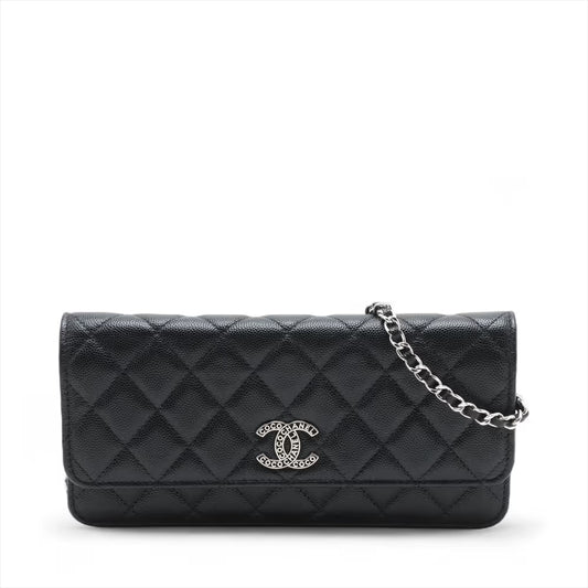 Chanel CC Logo Matelasse Caviar Skin Chain Shoulder Bag Black